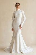 Stretch Satin High - Neck Mermaid Wedding Dress in White - SHE IS ME Wedding Dresses