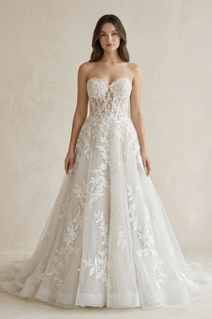 Sweetheart A - Line Appliqued Corset Wedding Dress in Ivory - SHE IS ME Wedding Dresses