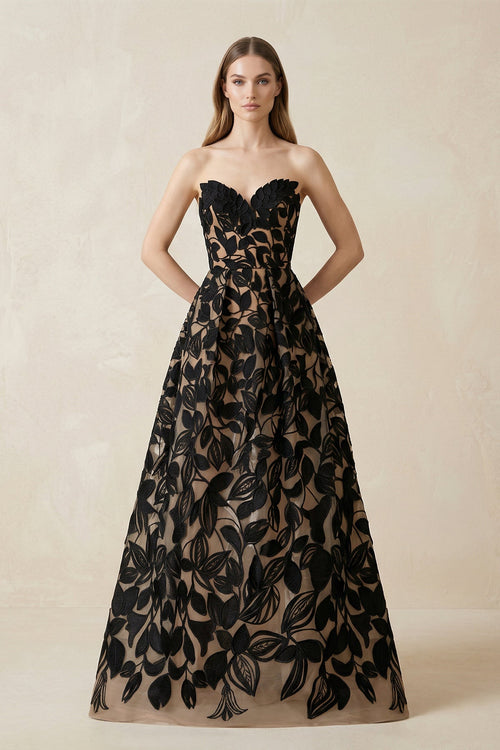 Sweetheart A - Line Appliqued Wedding Dress in Black - SHE IS ME Wedding Dresses