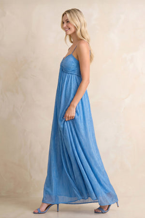 Sweetheart A - Line Chiffon Maxi Dress in Steel Blue - SHE IS ME Dresses