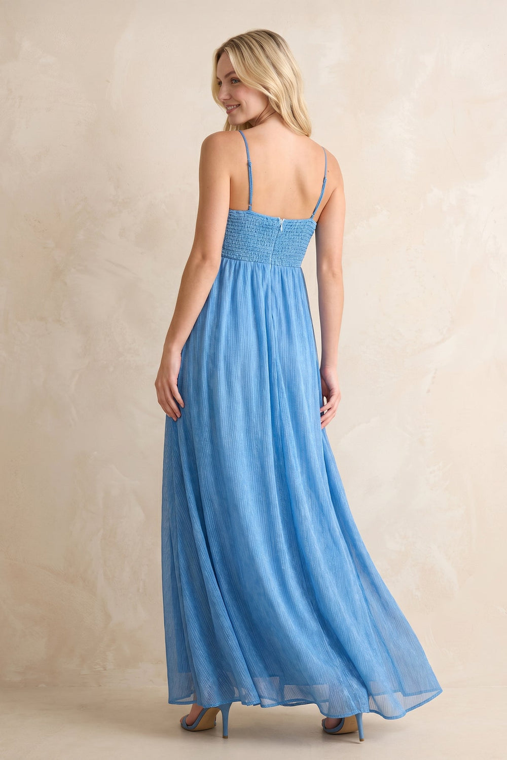 Sweetheart A - Line Chiffon Maxi Dress in Steel Blue - SHE IS ME Dresses