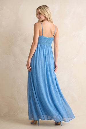Sweetheart A - Line Chiffon Maxi Dress in Steel Blue - SHE IS ME Dresses