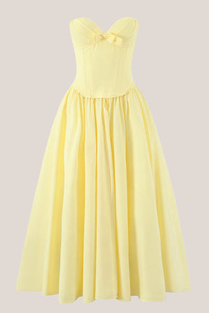 Sweetheart A-Line Corset Pleated Midi Dress in Yellow– SHE IS ME Dresses
