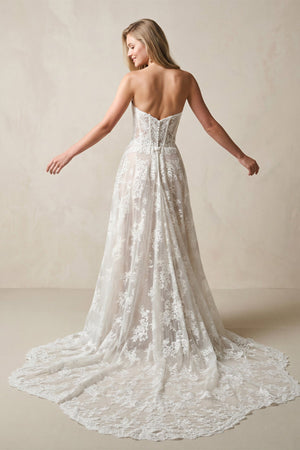 Sweetheart A - Line Lace Corset Appliqued Wedding Dress With Detachable Sleeves in Ivory - SHE IS ME Wedding Dresses
