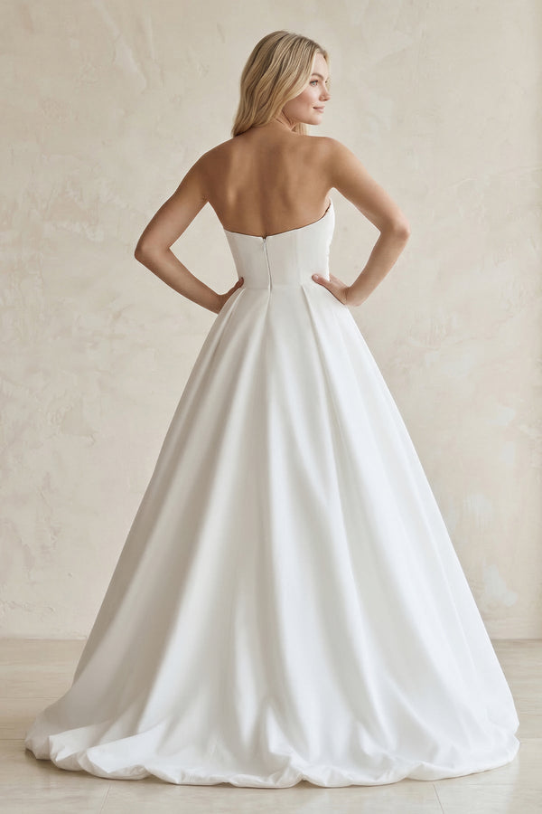 Sweetheart A - Line Ruched Satin Wedding Dress in White - SHE IS ME Wedding Dresses