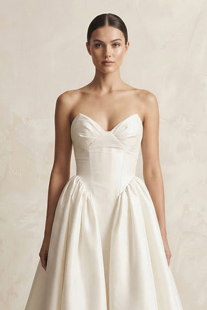 Sweetheart A - Line Satin Corset Wedding Dress in Ivory - SHE IS ME Wedding Dresses