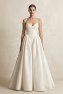 Sweetheart A - Line Satin Corset Wedding Dress in Ivory - SHE IS ME Wedding Dresses