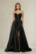 Sweetheart A - Line Satin Corset Wedding Dress with Bow in Black - SHE IS ME Wedding Dresses