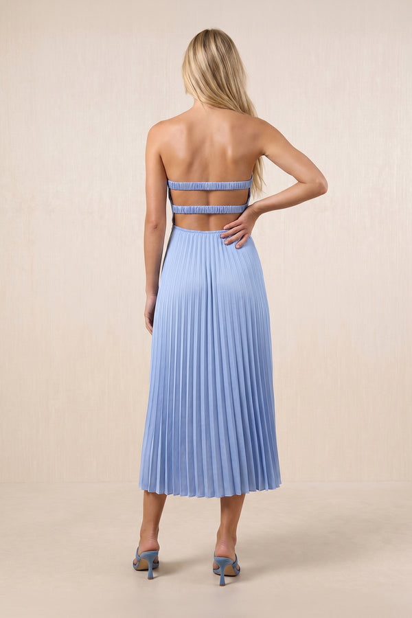 Sweetheart A-Line Satin Pleated Midi Dress in Sky Blue– SHE IS ME Dresses