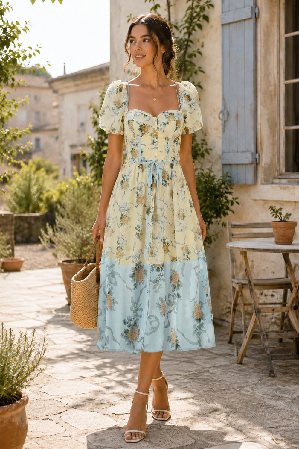 Sweetheart A-Line Vintage Rose Printed Cotton Mini Dress in Yellow– SHE IS ME Dresses