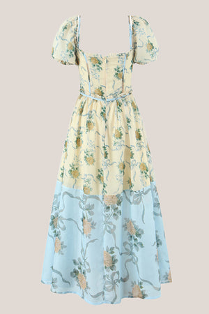 Sweetheart A-Line Vintage Rose Printed Cotton Mini Dress in Yellow– SHE IS ME Dresses