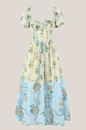 Sweetheart A-Line Vintage Rose Printed Cotton Mini Dress in Yellow– SHE IS ME Dresses
