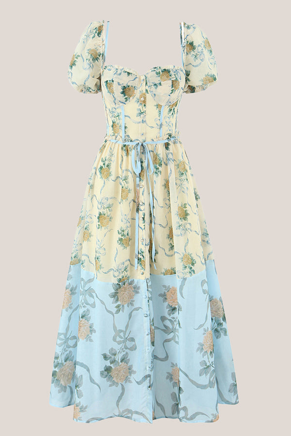 Sweetheart A-Line Vintage Rose Printed Cotton Mini Dress in Yellow– SHE IS ME Dresses