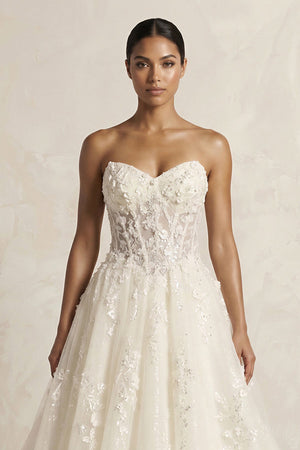 Sweetheart Appliqued Corset A - Line Wedding Gown in Ivory - SHE IS ME Wedding Dresses