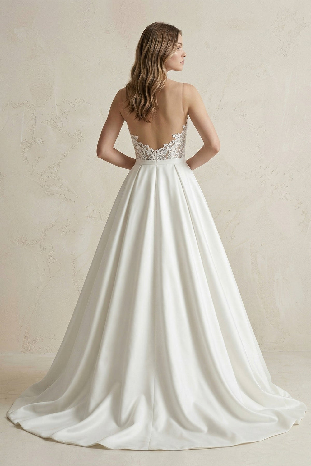 Sweetheart Appliqued Satin Ball Gown Wedding Dress in White - SHE IS ME Wedding Dresses