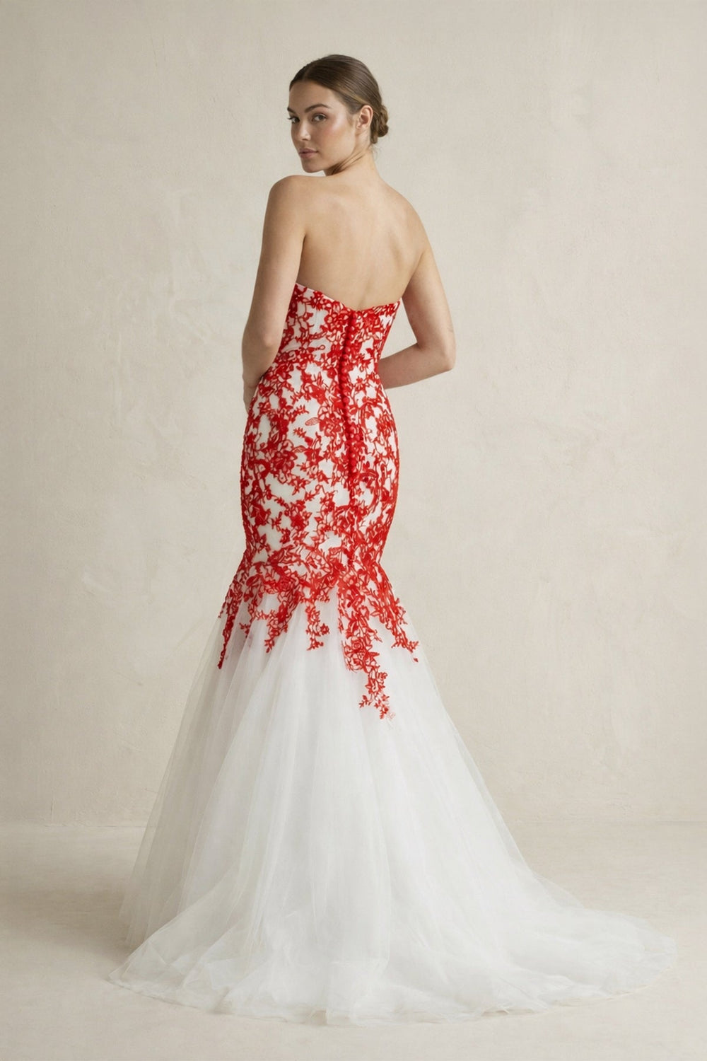 Sweetheart Mermaid Lace Appliqued Wedding Dress in Red - SHE IS ME Wedding Dresses