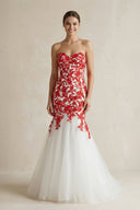 Sweetheart Mermaid Lace Appliqued Wedding Dress in Red - SHE IS ME Wedding Dresses