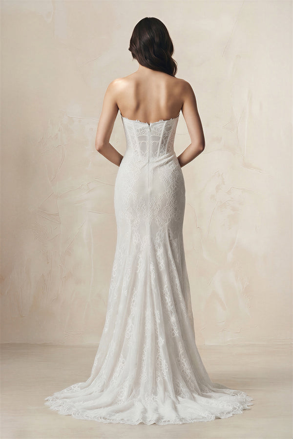 Sweetheart Mermaid Lace Corset Wedding Dress in White - SHE IS ME Wedding Dresses
