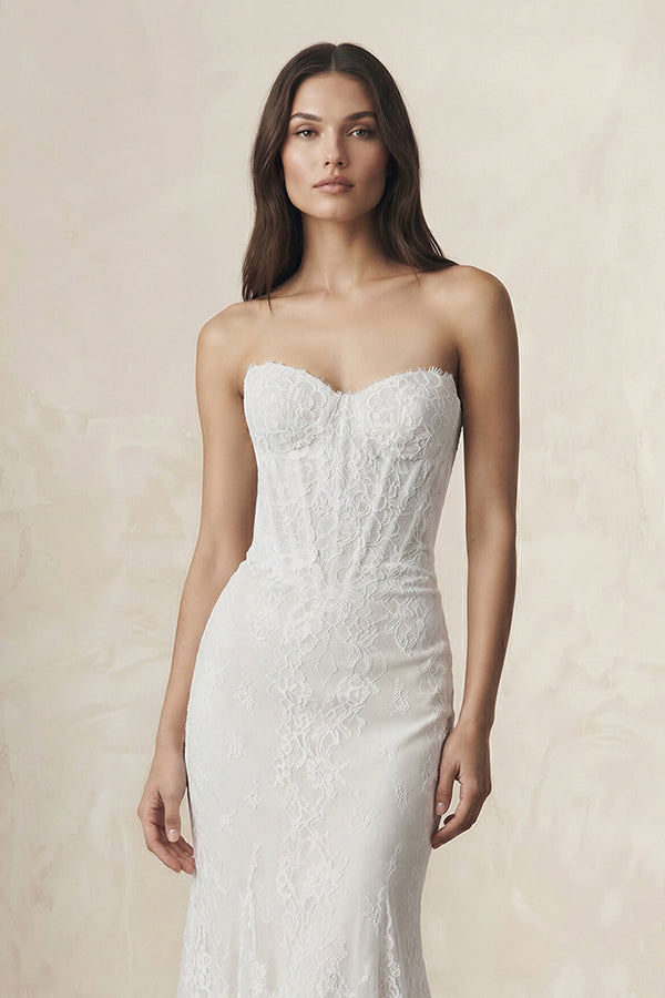 Sweetheart Mermaid Lace Corset Wedding Dress in White - SHE IS ME Wedding Dresses