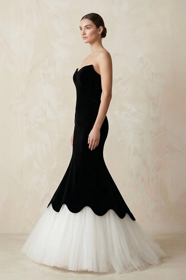 Sweetheart Mermaid Satin Tulle Maxi Wedding Dress in Black - SHE IS ME Wedding Dresses