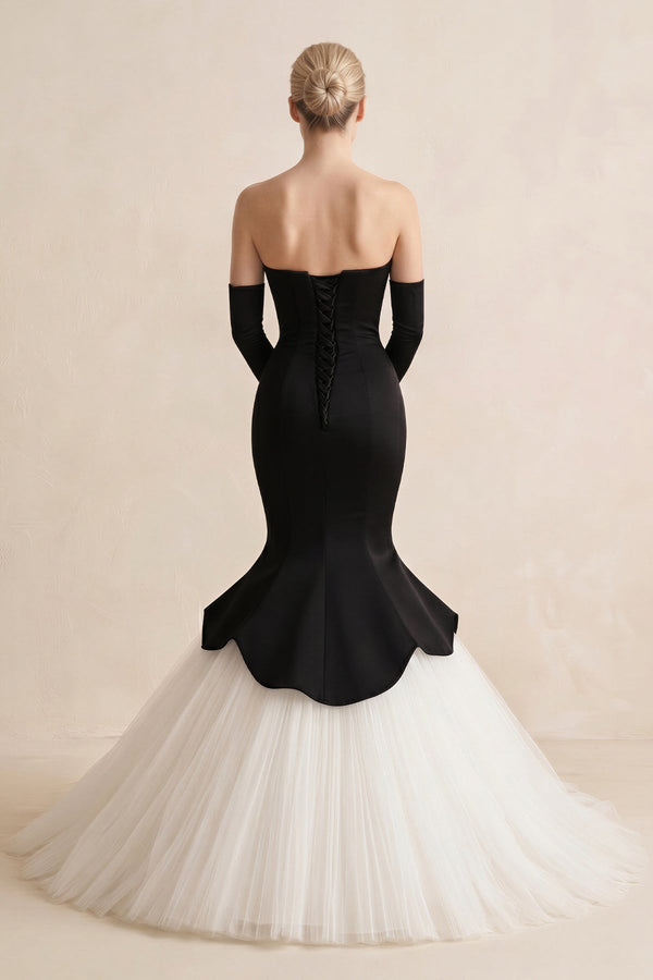 Sweetheart Mermaid Satin Tulle Wedding Dress in Black - SHE IS ME Wedding Dresses