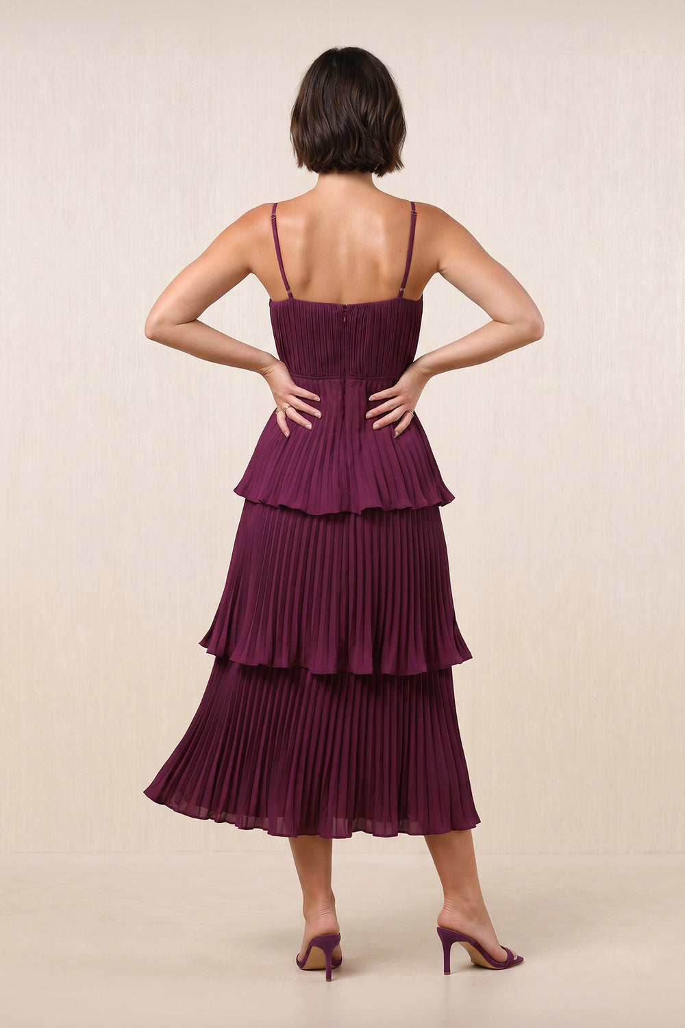 Sweetheart Ruffled Chiffon Tiered A-Line Midi Dress in Berry– SHE IS ME Dresses