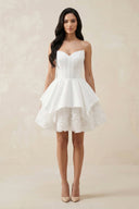 Sweetheart Ruffled Corset Mini Wedding Dress in White - SHE IS ME Wedding Dresses
