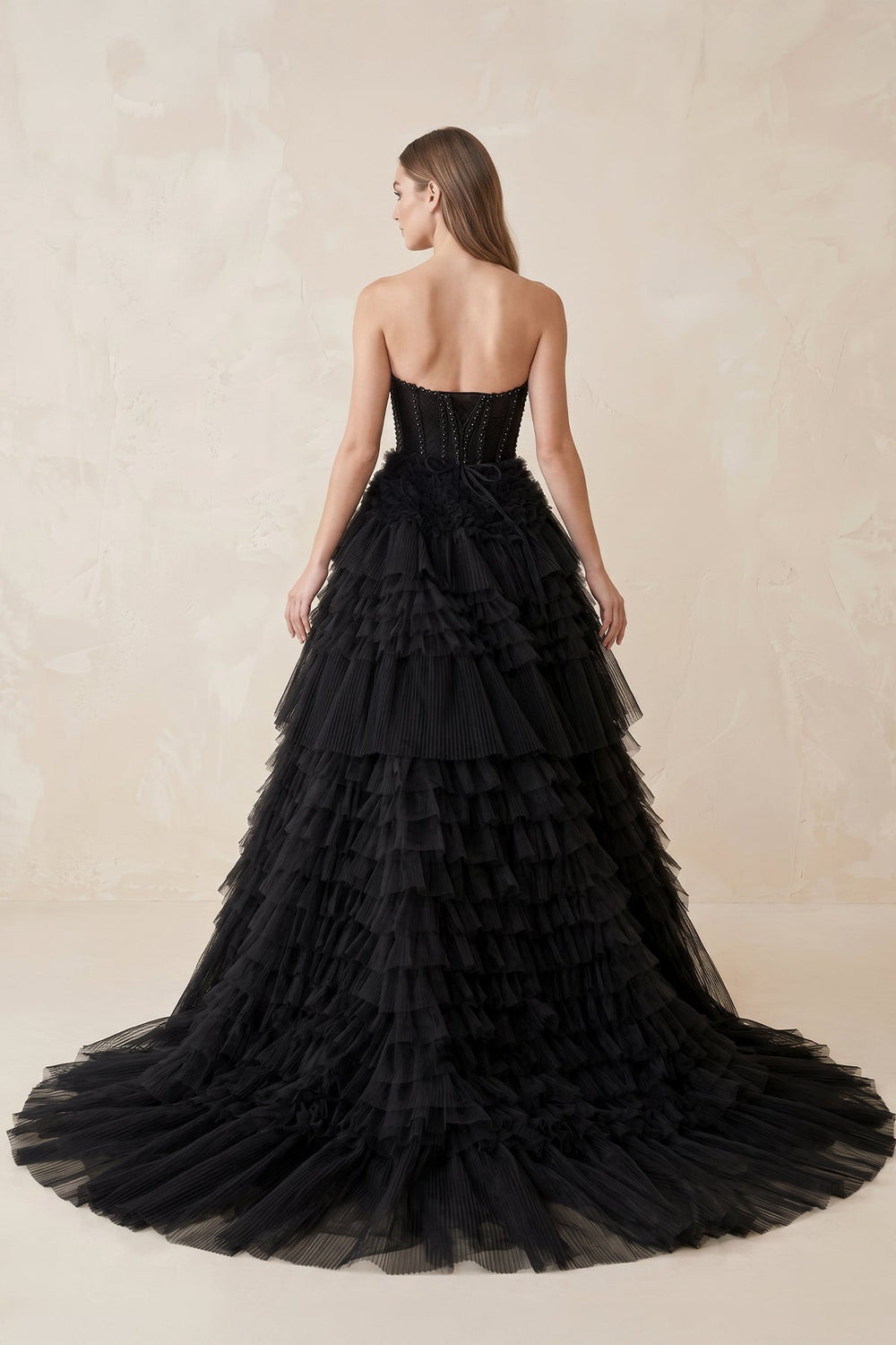 Sweetheart Ruffled Tulle Wedding Dress With Beading in Black - SHE IS ME Wedding Dresses