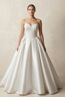 Sweetheart Satin Ball Gown Corset Wedding Dress in White - SHE IS ME Wedding Dresses