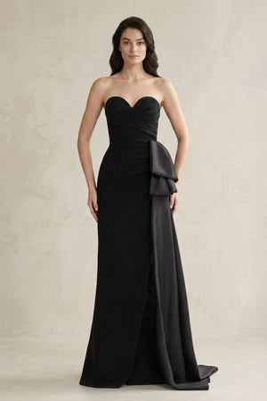 Sweetheart Satin Sheath Pleated Wedding Dress in Black - SHE IS ME Wedding Dresses