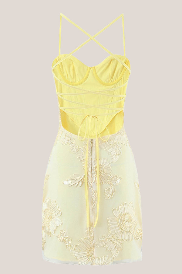Sweetheart Sheath Cotton Mini Dress in Yellow - SHE IS ME Dresses