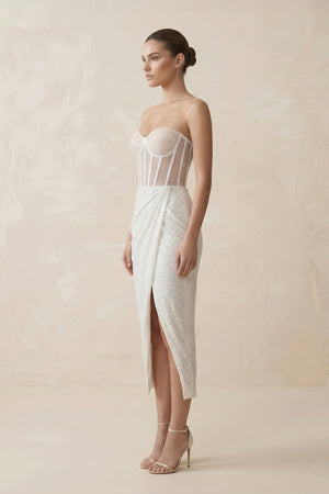 Sweetheart Sheath Sequined Corset Wedding Dress in White - SHE IS ME Wedding Dresses