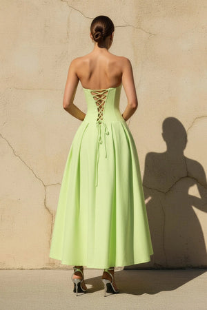 Taffeta Corset A - Line Midi Dress in Sage - SHE IS ME