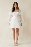 Tulle A - Line Long Sleeves Mini Wedding Dress in Ivory - SHE IS ME Wedding Dresses
