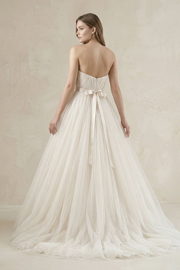 Tulle Sweetheart A - Line Pleated Wedding Gown in Ivory - SHE IS ME Wedding Dresses