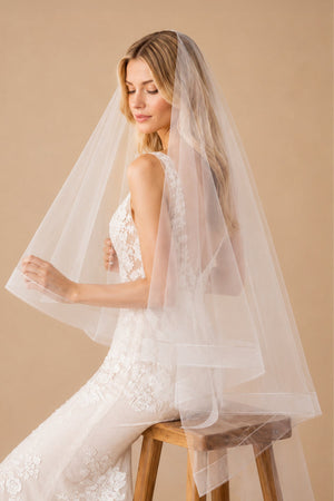 Two - Layers Tulle Knee Length Wedding Veils in Ivory - SHE IS ME Wedding Veils