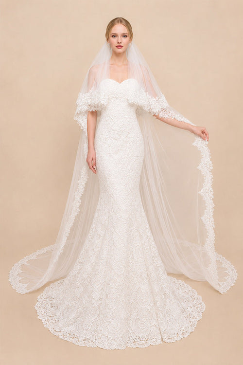 Two Tiers Lace Cathedral Veils in White - SHE IS ME Wedding Veils