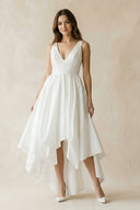 V - Neck Chiffon High - Low Chiffon Wedding Dress in White - SHE IS ME Wedding Dresses