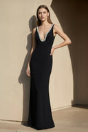 V Neck Maxi Dress With Beading in Black - SHE IS ME