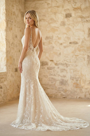 V Neck Mermaid Lace Wedding Dress in White and Nude - SHE IS ME Wedding Dresses