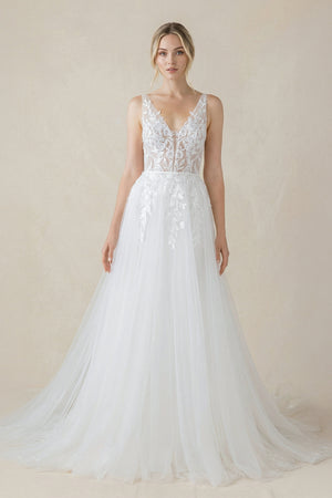 V Neck Satin Mermaid Wedding Dress in White