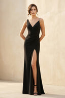 V Neck Slit Maxi Dress With Pearl in Black - SHE IS ME