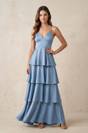 V-Neck Tiered Ruffle A-Line Maxi Dress in Neptune – SHE IS ME Dresses