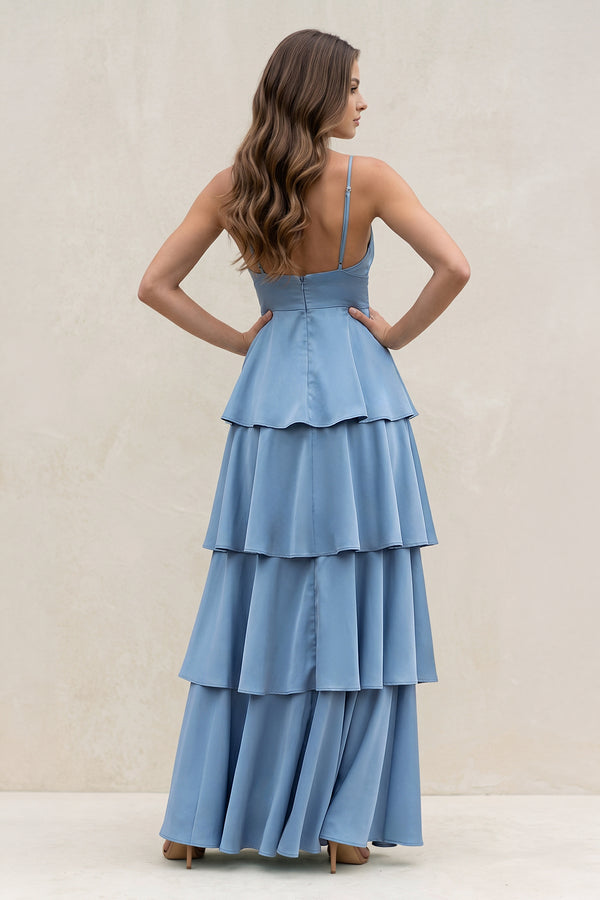 V-Neck Tiered Ruffle A-Line Maxi Dress in Neptune – SHE IS ME Dresses