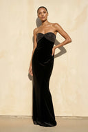 Velvet Strapless Beaded Gown in Black - SHE IS ME