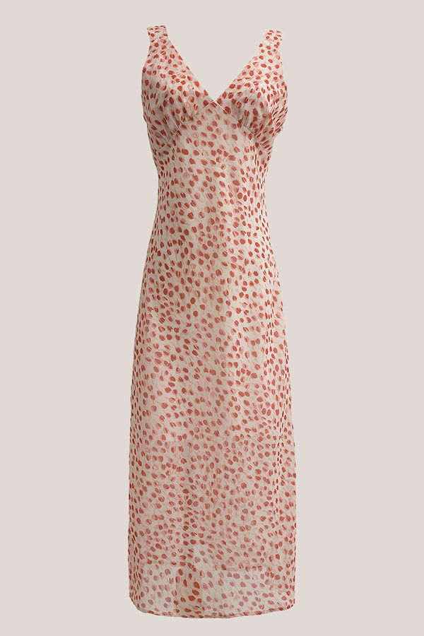Vintage Flower V - Neck Printed Cotton Midi Dress in Red - SHE IS ME Dresses