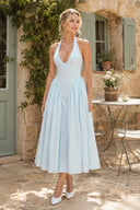 Vintage Halter Cotton Midi Dress in Blue - SHE IS ME Dresses