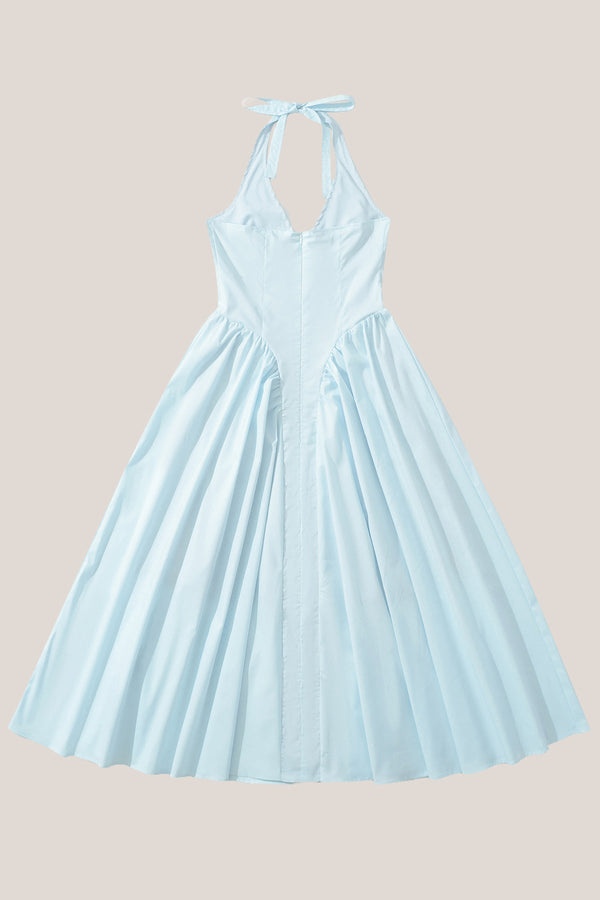Vintage Halter Cotton Midi Dress in Blue - SHE IS ME Dresses