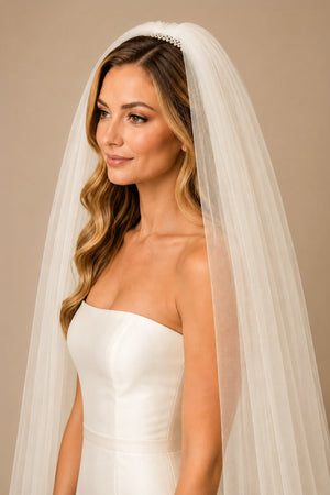 Vintage Long Chapel Veils Two - tayer Wedding Veils in Ivory - SHE IS ME Wedding Veils