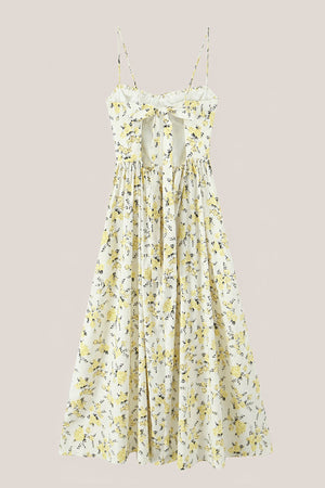 Vintage Rose Printed Sweetheart A - Line Cotton Midi Dress in Yellow - SHE IS ME Dresses